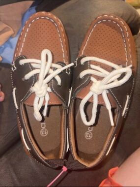 Cherokee Brown and Dark Brown Kids Boat Shoes with White Laces